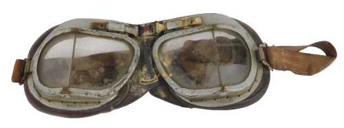 A pair of World War II RAF Mk VIII flying goggles, stamped Made in England Patent, with leather...