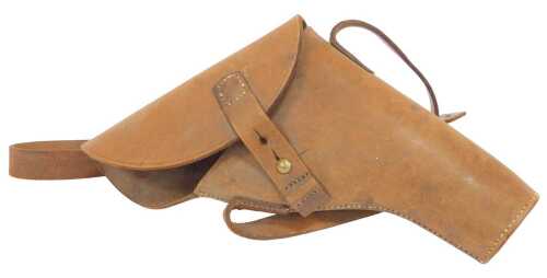 An early 20thC leather holster, stamped Timbrs and dated 1922, 28cm high.