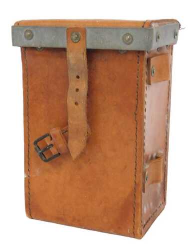 A brown leather Vickers gun ammunition case, stamped 303 Vickers Gun P.I.I 1944 above military...