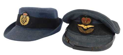 A mid 20thC RAF officer's cap, stamped Isaac Walton to the interior, and an RAF Airwoman's dress...