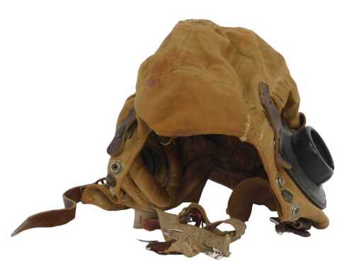 A mid 20thC RAF canvas leather and rubber type D flying helmet, possibly Second World War. (AF)