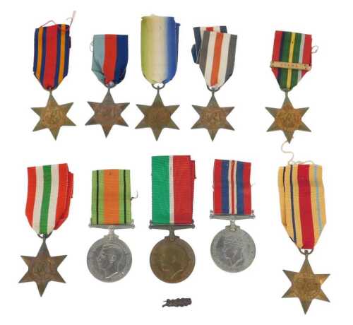 Ten Second World War medals, to include the Mercantile Marine medal, the Pacific Star with Burma...
