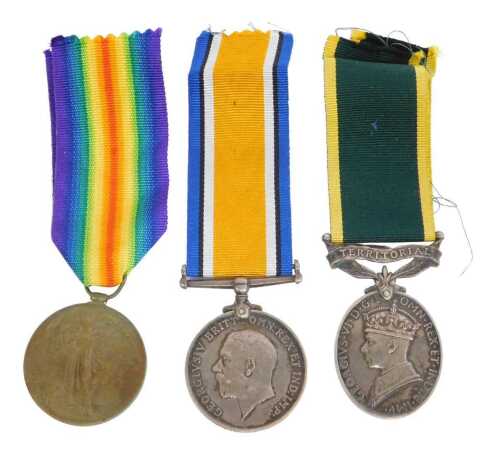 Three War medals, named to 25497 A-Cpl J Wilmott, Notts & Derby Regiment: the Victory Medal, the...