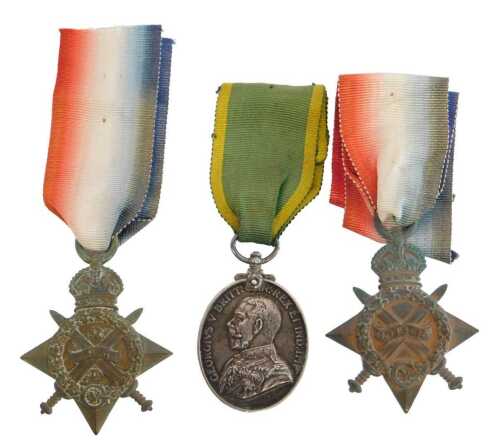 Two medals, named to 7497 Pte C Lewin, of the Leicestershire Regiment, the 1914 Star, the...