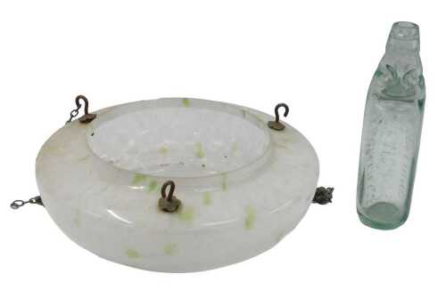 An early 20thC white and green mottled glass ceiling shade, 33cm diameter, together with a Lee &...