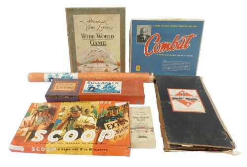 Bygone games, including Buccaneer, playing pieces for Van Loon's Wide World Game, Combat board...