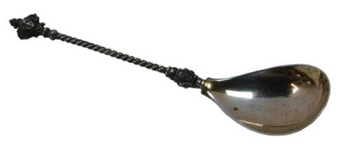 A Continental white metal spoon, with a twisted handle and figure head terminal, stamped 800,...