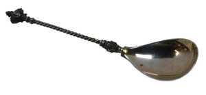 A Continental white metal spoon, with a twisted handle and figure head terminal, stamped 800,...