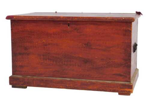 A Victorian painted pine blanket box, with scumbled decoration, on a plinth, 54cm high, 86cm...