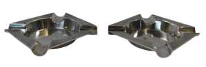 Two Elizabeth II silver ashtrays, of square canted form, each with engine-turned decoration,...