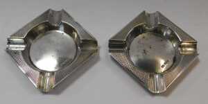 Two Elizabeth II silver ashtrays, of square canted form, each with engine-turned decoration,... - 2