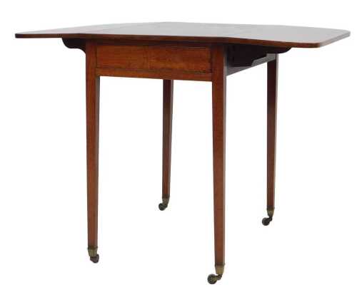 A 19thC mahogany Pembroke table, the rectangular top with rounded corners, above a frieze drawer,...