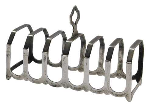 A George VI silver six division toast rack, Henry Pidduck and Sons, Birmingham 1938, 1.61oz,...