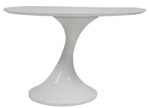 A modern tulip-style dining table, the circular white melamine top, on a shaped base, 76cm high,...