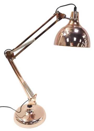 A modern copper Anglepoise type lamp, on a domed foot, 75cm high.