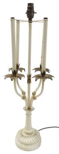 A Continental cream painted metal table lamp, with three branches joined by a central light...