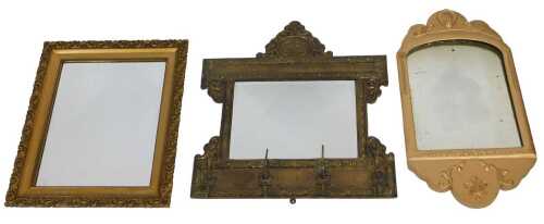 A Continental gilt wall mirror, 40cm x 69cm, plain gilt mirror with bevelled plate, 50cm x 62cm,...