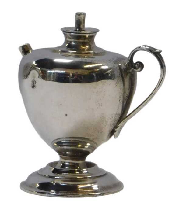 A 19thC silver table lighter, of cylindrical tapering form, raised on a circular stepped base,...