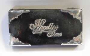 A tortoiseshell and silver-mounted dressing table box, titled Needles & Pins, with hinged lid,... - 2