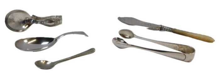 A group of small silver, to include a George III silver caddy spoon, London 1782, a pair of...
