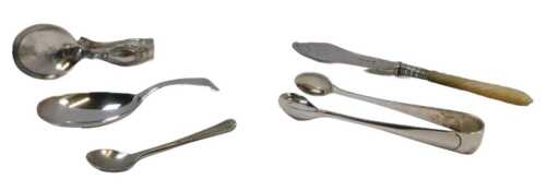 A group of small silver, to include a George III silver caddy spoon, London 1782, a pair of...