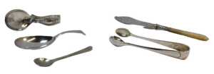 A group of small silver, to include a George III silver caddy spoon, London 1782, a pair of...