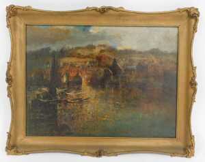Alfred George Morgan (1848-1930). Whitby Harbour, oil on canvas, signed, 50cm x 67cm. - 2