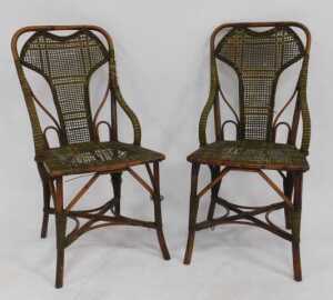 A pair of Victorian bamboo and rattan conservatory chairs, together with a bamboo and Japanned... - 2