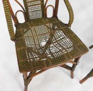 A pair of Victorian bamboo and rattan conservatory chairs, together with a bamboo and Japanned... - 4