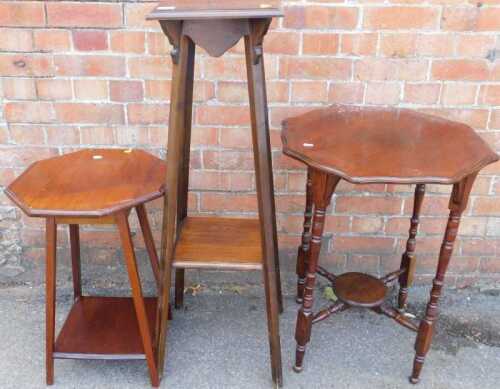 Furniture, comprising a mahogany two tier plant stand, a small octagonal topped two tier...