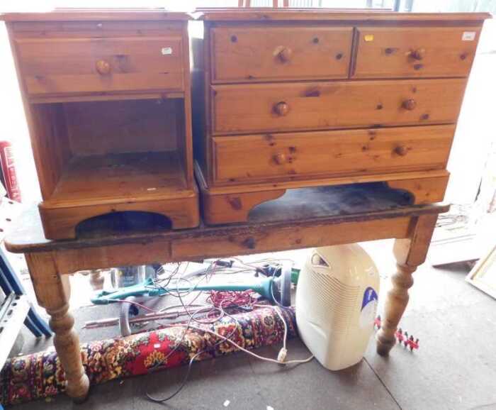 Furniture, to include a pine bedside cabinet, with single drawer with open enclosure below,...