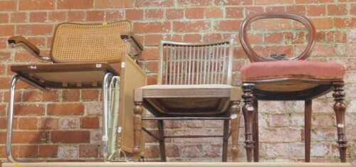 Furniture, comprising a Victorian balloon-back dining chair, with overstuffed seat, raised on...
