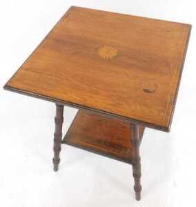 A late Victorian rosewood occasional table, the square top with sunburst paterae inlay, raised... - 2