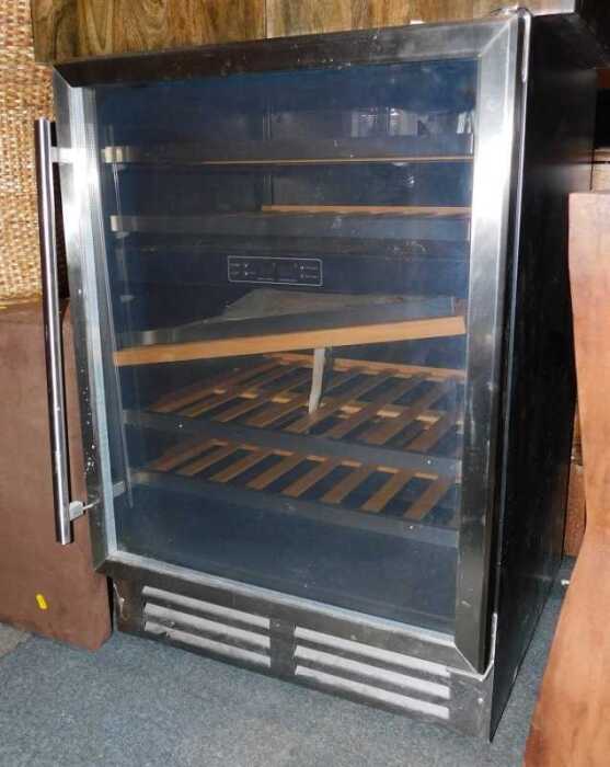 A freestanding dual zone wine cooler.