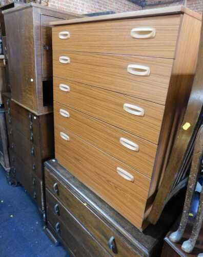 A group of furniture, to include an oak pot cupboard, open enclosure above single door, a chest,...