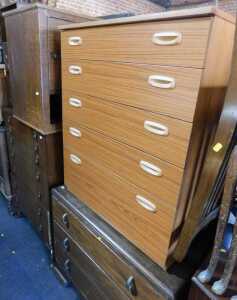 A group of furniture, to include an oak pot cupboard, open enclosure above single door, a chest,...