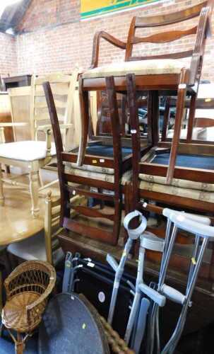 Furniture, comprising a small child's wicker chair, a circular topped hardwood occasional table,...