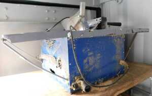 A circular saw bench, with circular saw.
