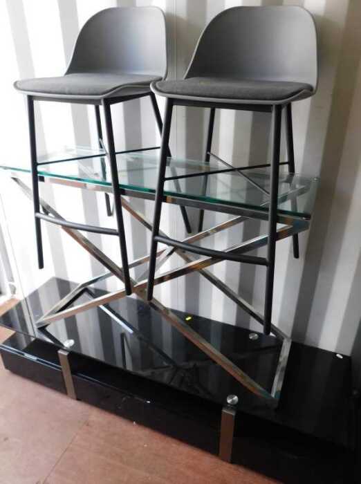 Furniture, comprising a smoked glass topped console table, rectangular in form, with X frame...