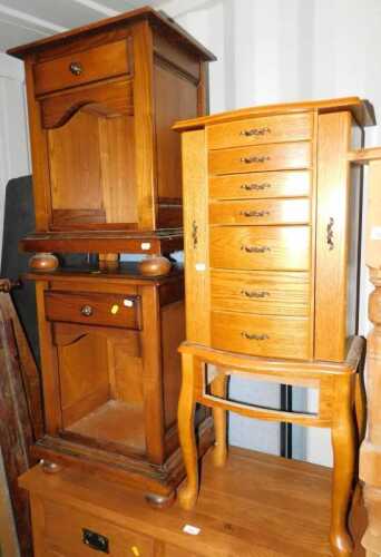 Furniture, comprising an early 20thC oak double bed frame, a large darkwood framed mirror, two...