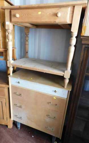 Furniture, comprising a pine wash stand, with galleried back over single drawer, tier below,...