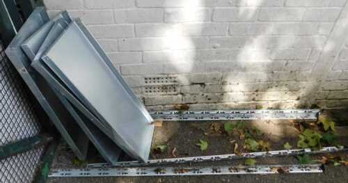 A set of industrial metal shelving.