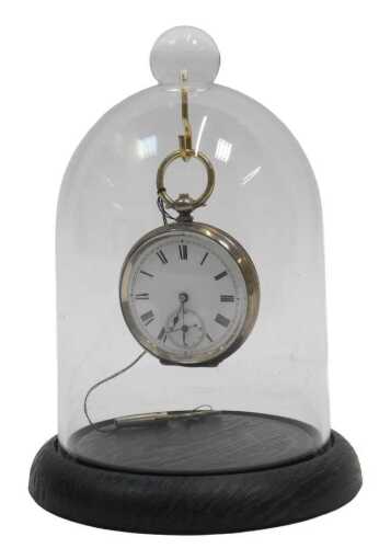 An early 20thC pocket watch and travel case, with white enamel Roman numeric dial, blue hands...