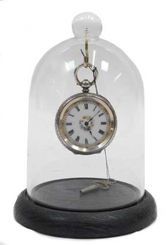 A Victorian silver pocket watch, in travel case, the pocket watch with a gilded and floral...