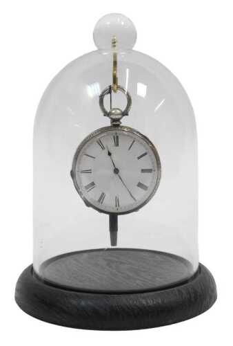 A late 19th/early 20thC pocket watch, in travel case, with white enamel Roman numeric dial and...