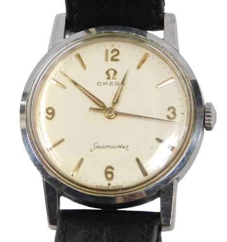 An Omega Seamaster gentleman's wristwatch, with a stainless steel case and silvered dial, with...