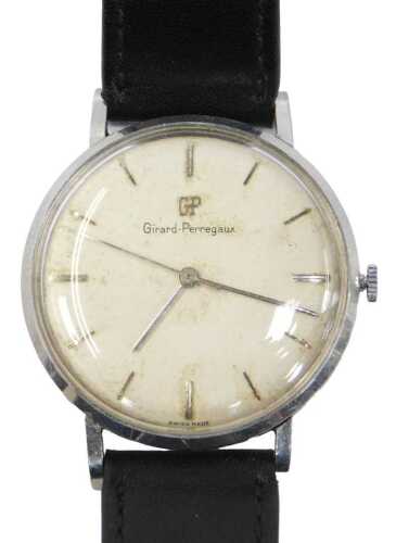 A Girard-Perregaux wristwatch, with a silvered coloured batoned dial, in a chrome case, 3cm...