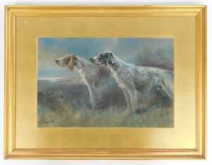 John Charles Tunnard (1875-1960). Two spaniels looking over moorland, pastel, signed, 29cm x... - 2