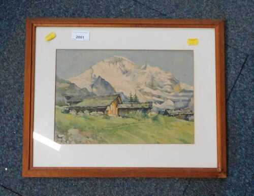 A lithographic print, framed and glazed, by Mark Nicholas Markvitch, mountainous landscape with...