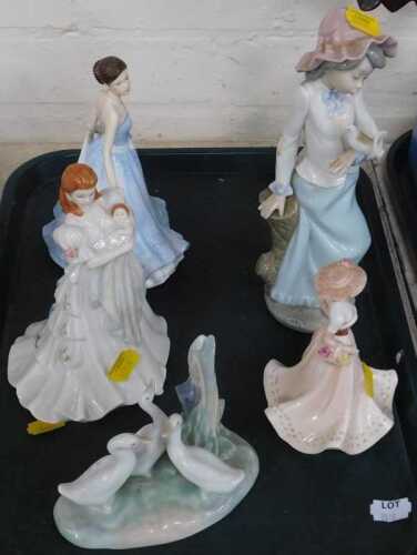 Porcelain figures, comprising Royal Doulton Gillian, Royal Worcester Special Day Newborn,...